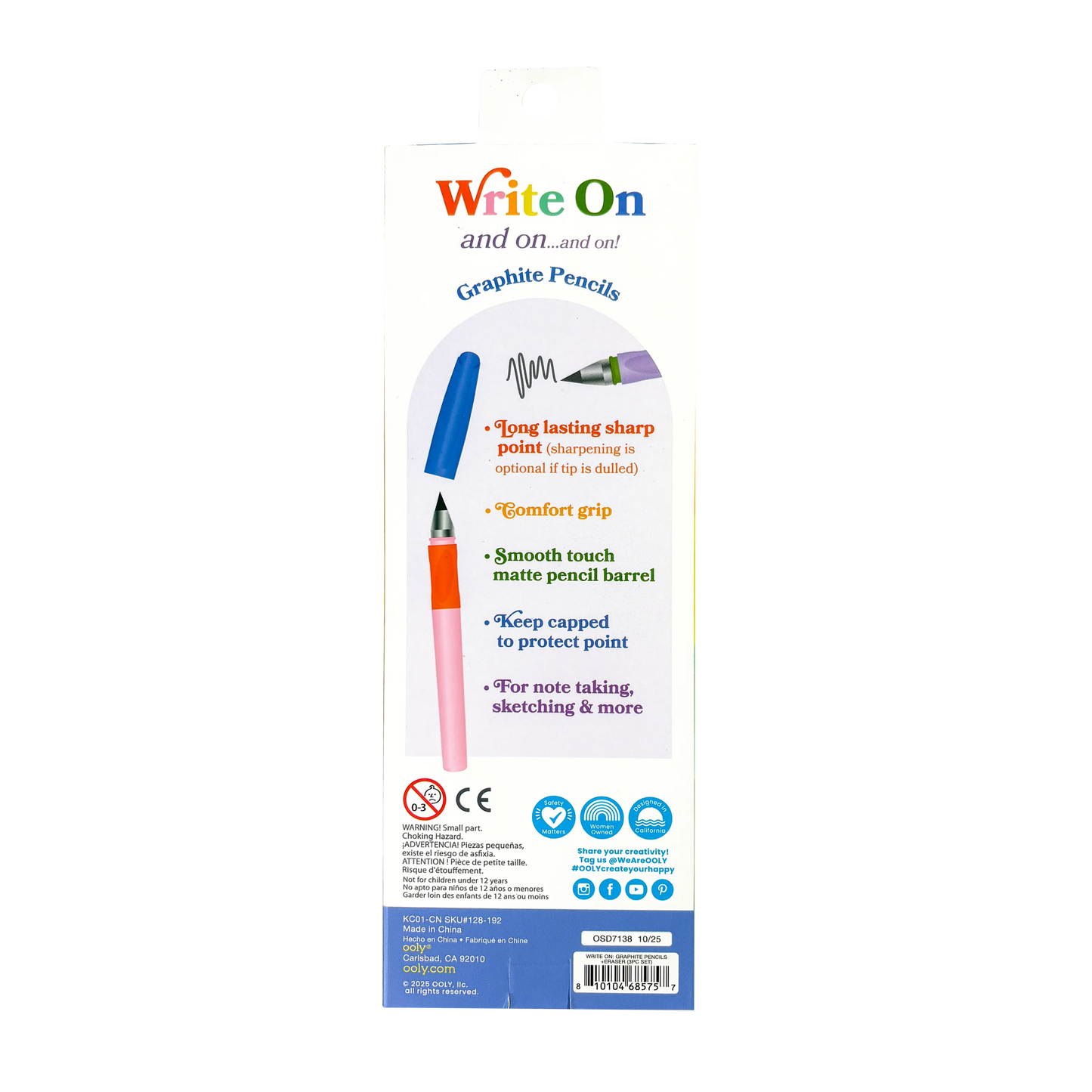 Write On: Graphite Pencils + Eraser (3 PC Set)