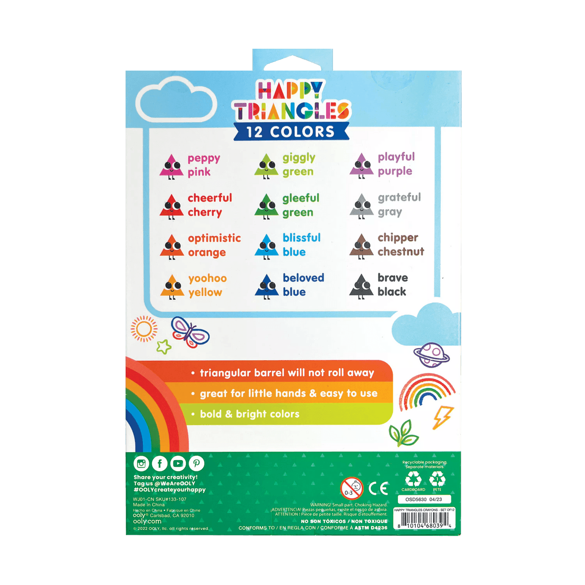 Happy Triangles jumbo crayons back of packaging