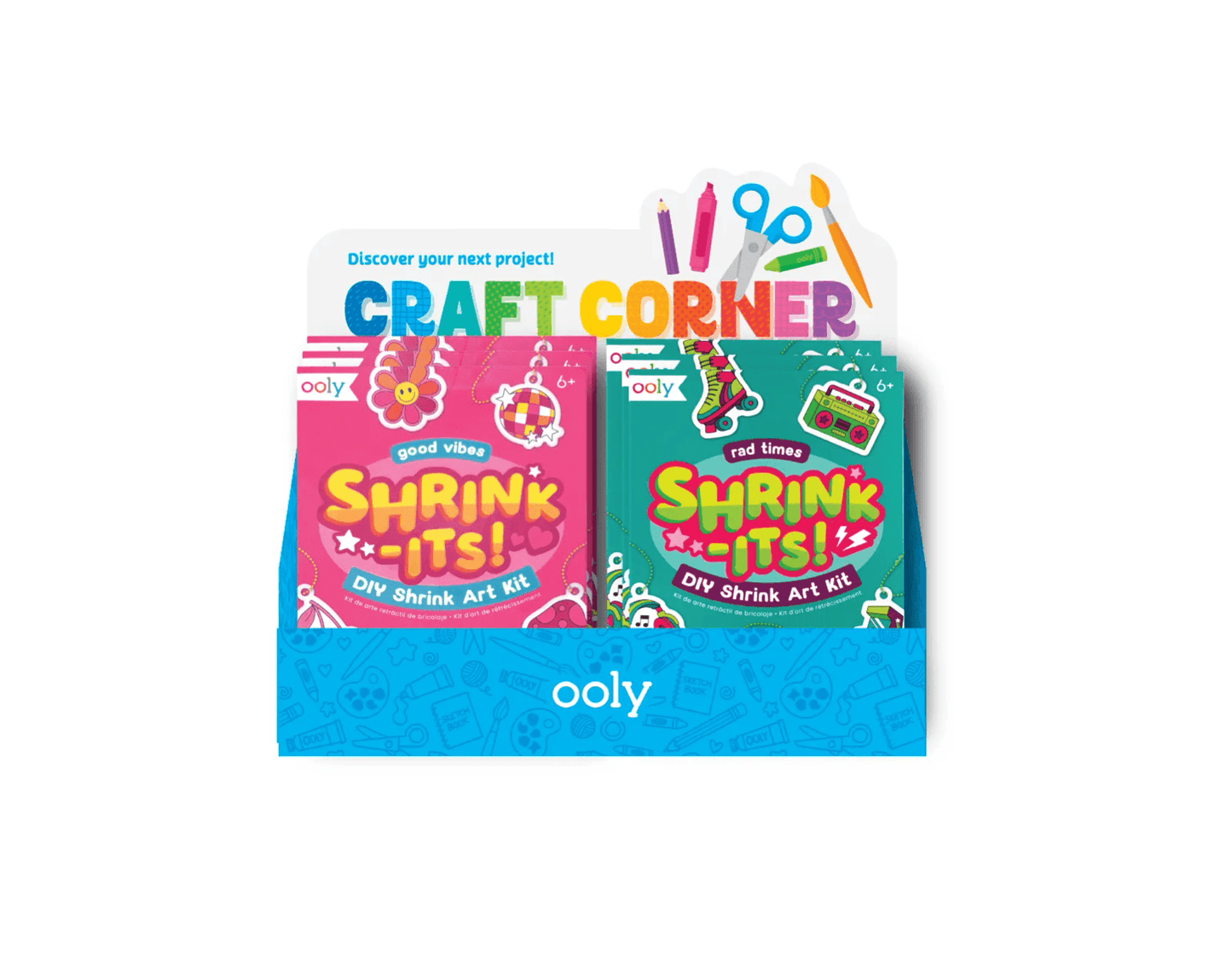 OOLY Mini Craft Corner Display - PreLoaded with Mini Shrink-Its Kits (12 Assorted Sets Included)