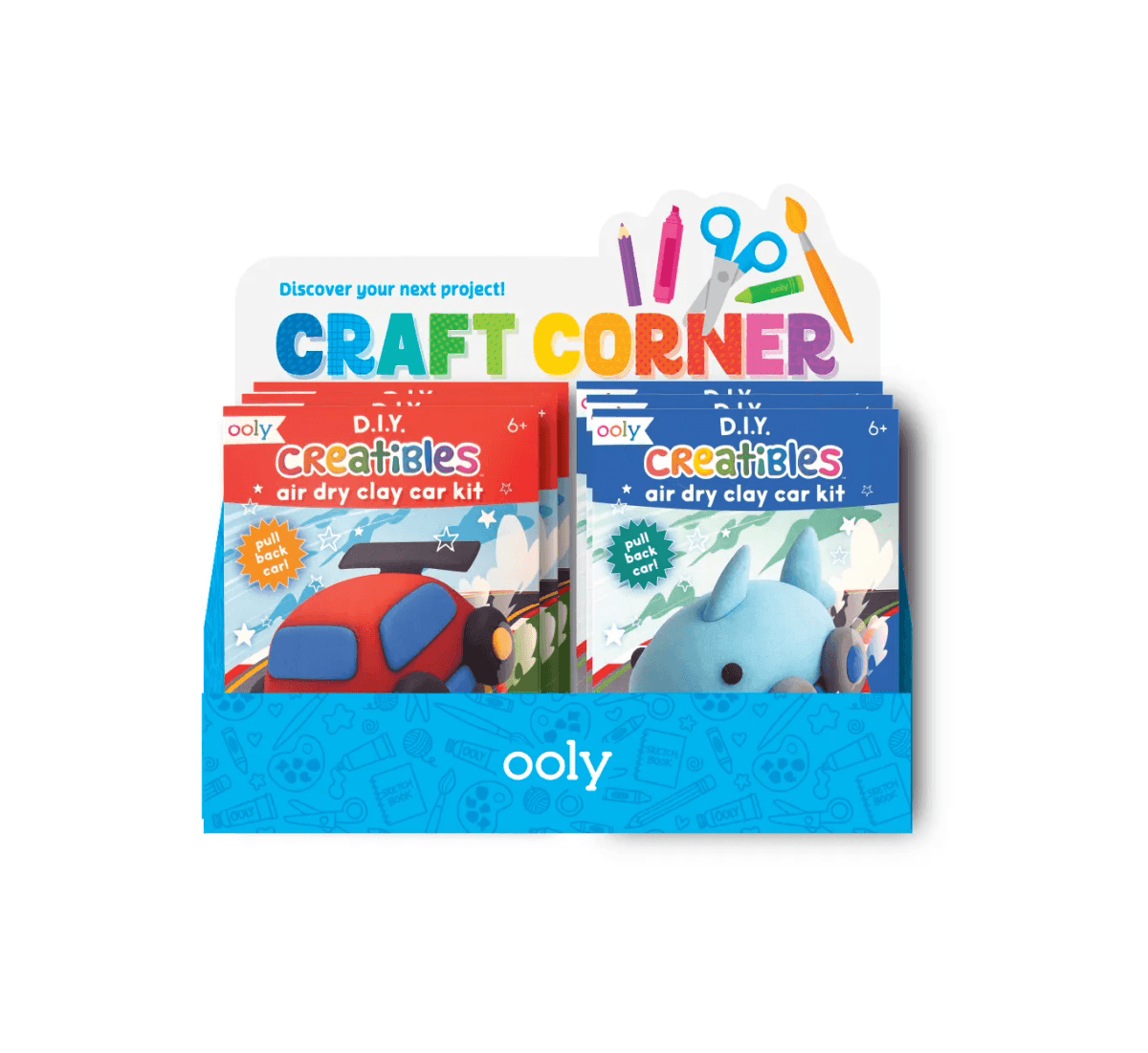 OOLY Mini Craft Corner Display - PreLoaded with Creatibles Car Kits (6 Assorted Sets Included)