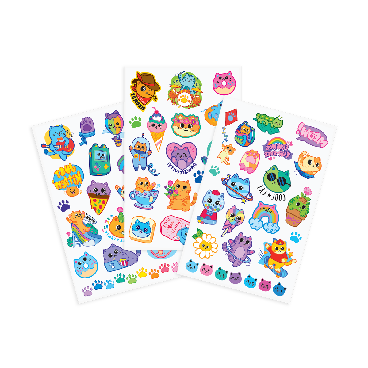 Tattoo Palooza: Glitter Temporary Tattoos - Colorful Cats (3 Sheet Set)