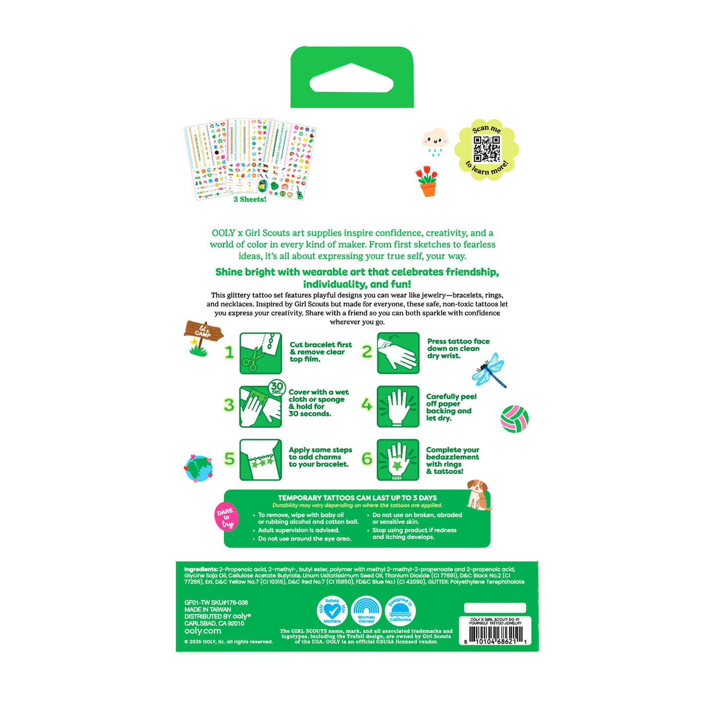 OOLY x Girl Scouts: Do-It-Yourself Tattoo Jewelry (3 Sheet Set)