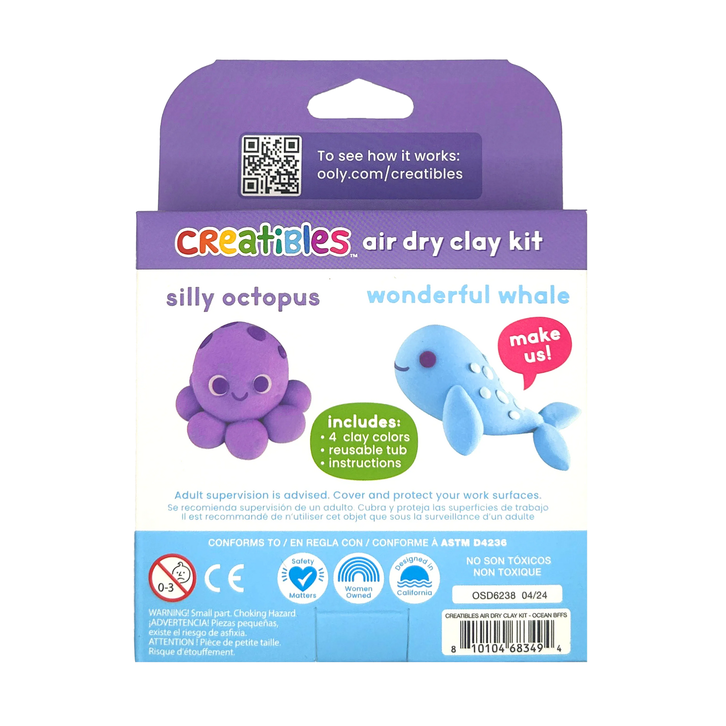Back of packaging of OOLY Creatibles Mini Air Dry Clay Kit - Ocean Bffs