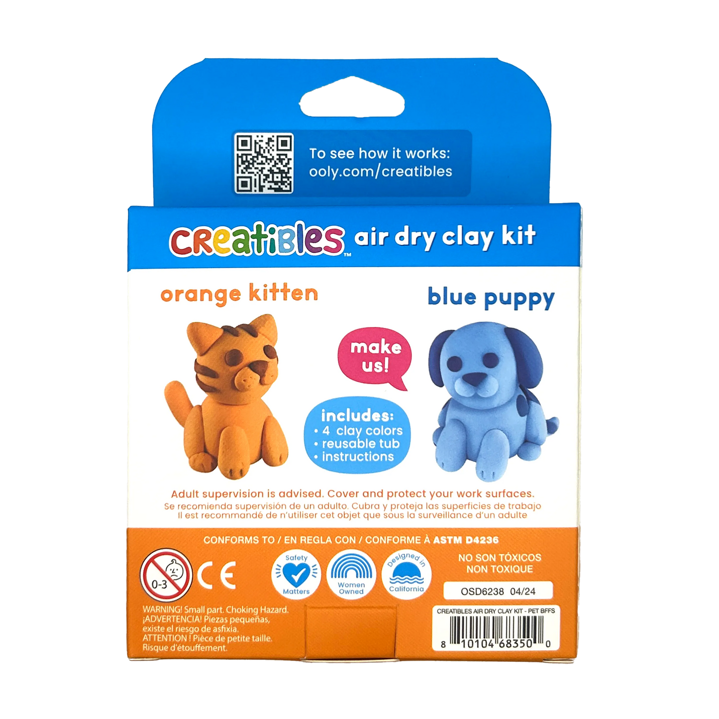 Back of packaging of OOLY Creatibles Mini Air Dry Clay Kit - Pet BFFs