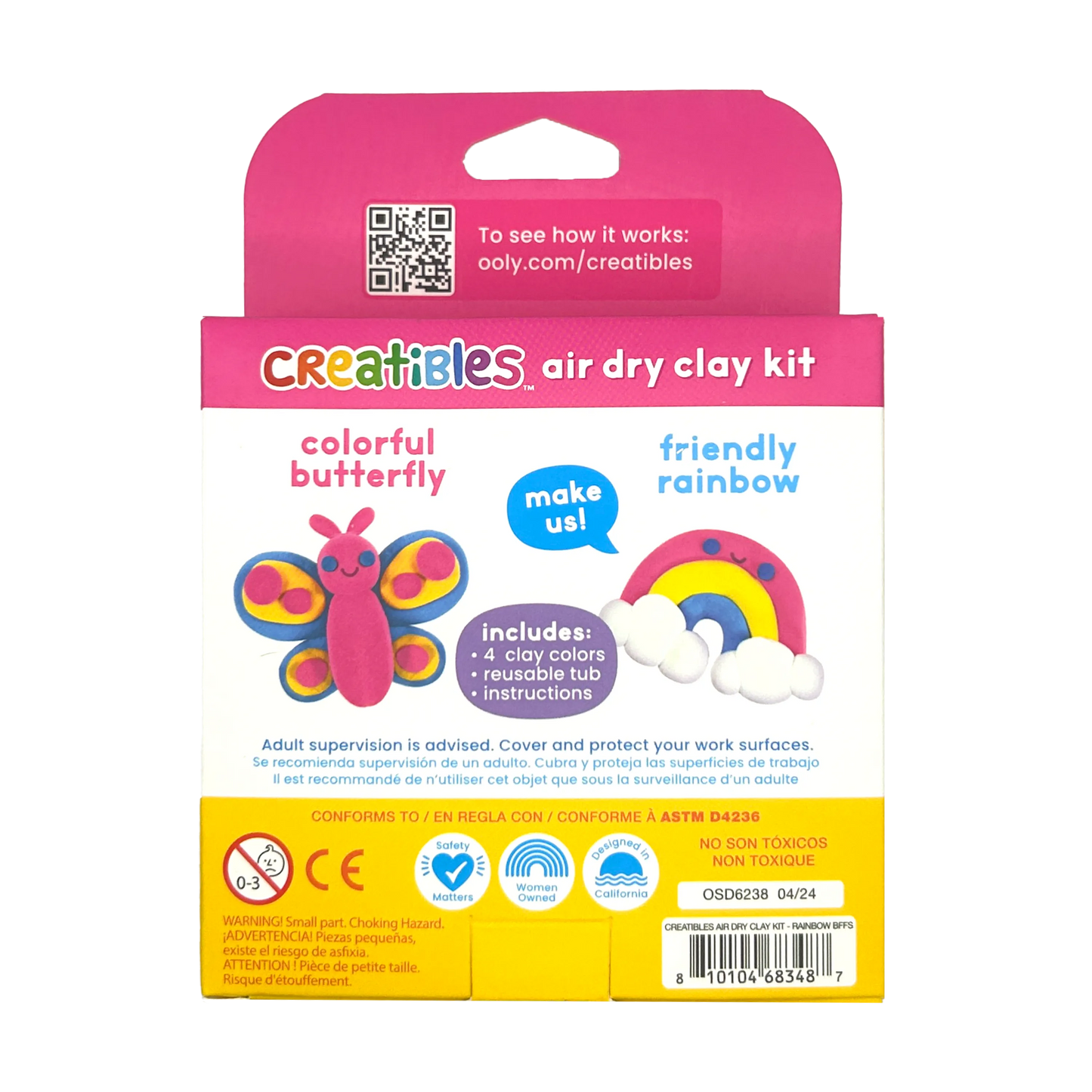 Back of packaging of Creatibles Mini Air Dry Clay Kit - Rainbow BFFs