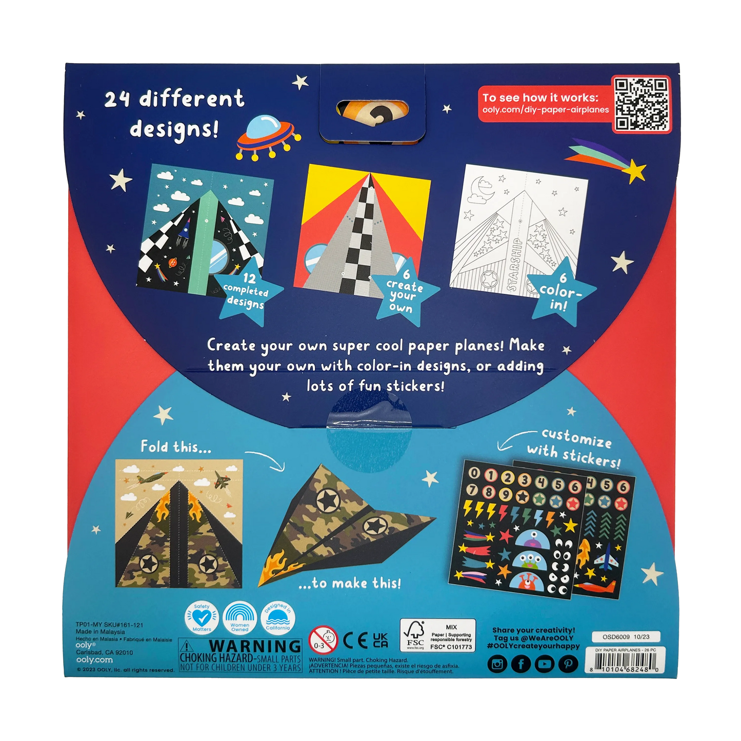 Back of packing of OOLY DIY Paper Airplanes Activity Kit