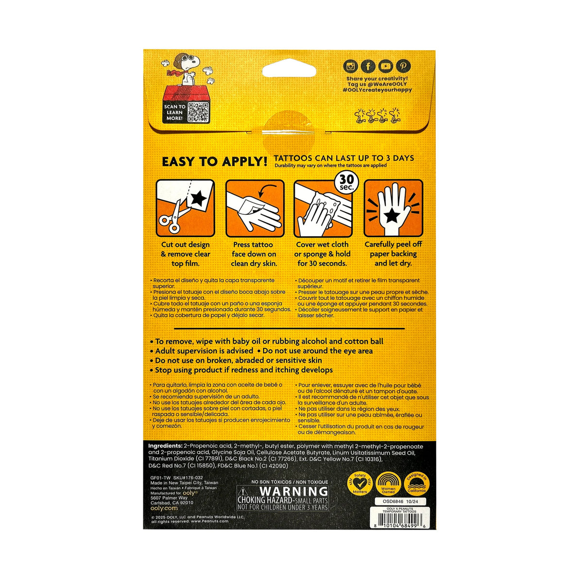 OOLY x Peanuts: Temporary Tattoos (3 Sheets)
