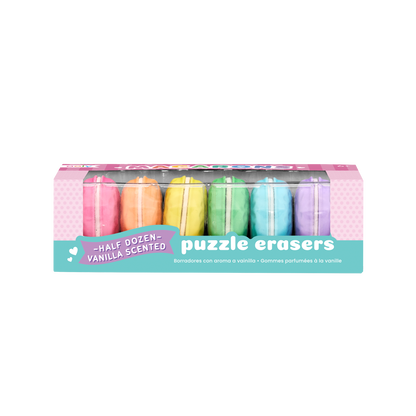 Front of box of Macarons scented puzzle erasers