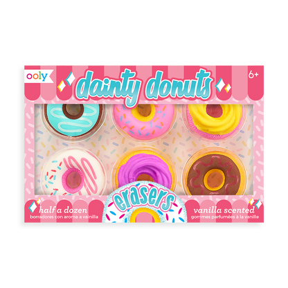 Dainty Donut pencil eraser set with 6 different styles and vanilla scented