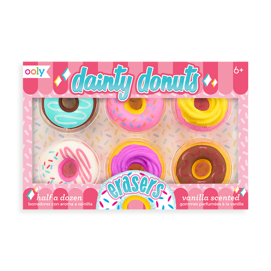 Dainty Donut pencil eraser set with 6 different styles and vanilla scented
