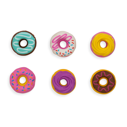 Display of all 6 Dainty Donut pencil erasers 