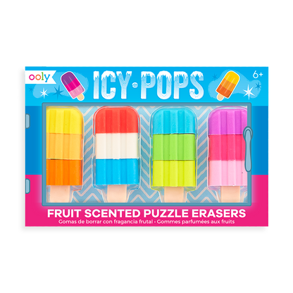 Icy Pops Puzzle Eraser with 4 take-apart popsicle shaped erasers that smell like fruit