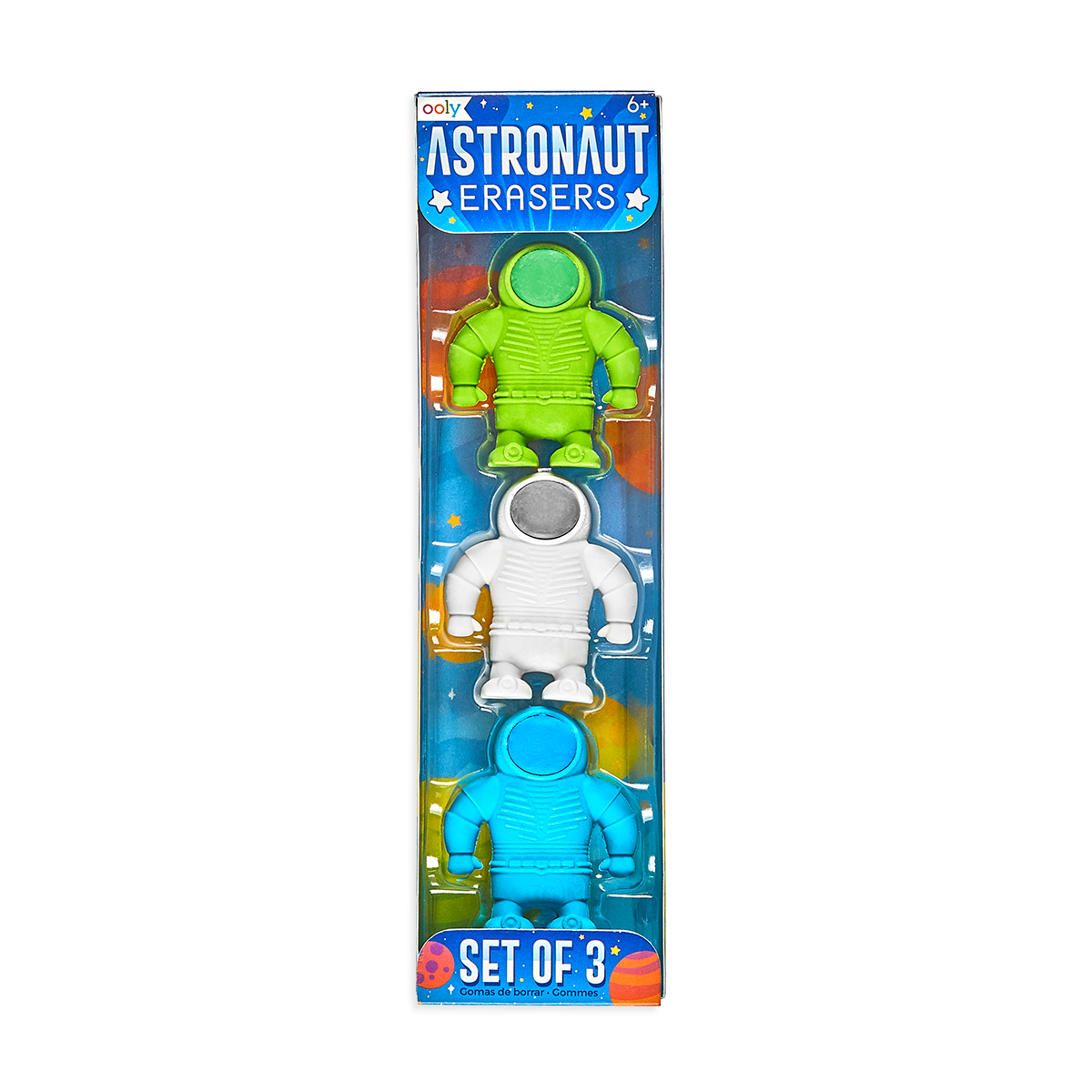 OOLY Astronaut Erasers in packaging
