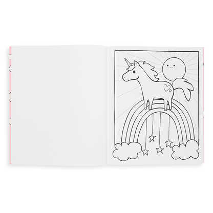 Enchanting Unicorns Coloring Book page showing a unicorn & rainbow