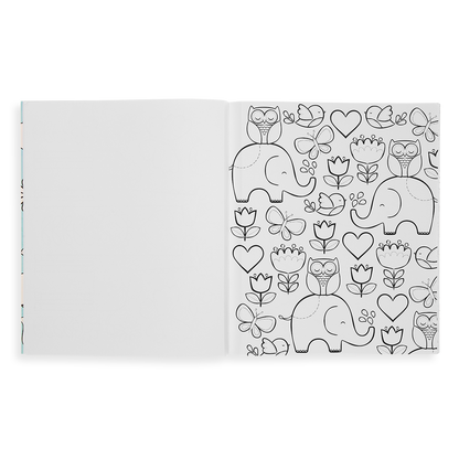 A page from Little Cozy Critters Coloring Book showing elephants and owls