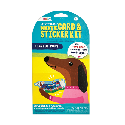 Tiny Tada! Playful Pups note card and sticker kit in packaging