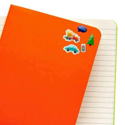 Stickiville Workin' Wheels stickers on notebook