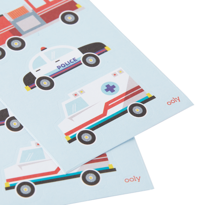 OOLY Stickiville Helping Vehicles stickers close up view