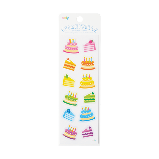 OOLY Stickiville Birthday Cakes Stickers inside packaging