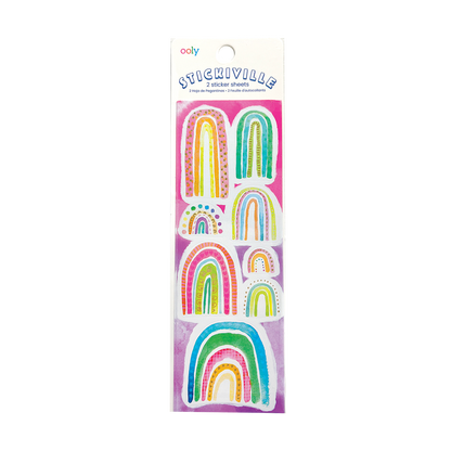 OOLY Stickiville Watercolor Rainbows Stickers inside packaging