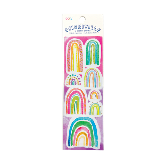 OOLY Stickiville Watercolor Rainbows Stickers inside packaging