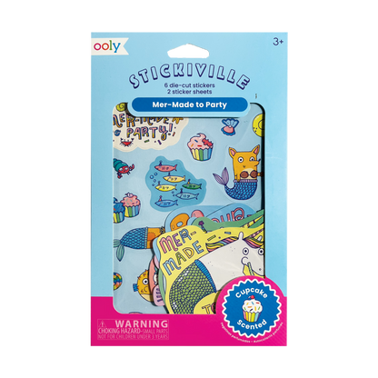 Stickiville Mer-Made to Party die cut sticker sheets in packaging