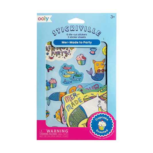 Stickiville Mer-Made to Party die cut sticker sheets in packaging