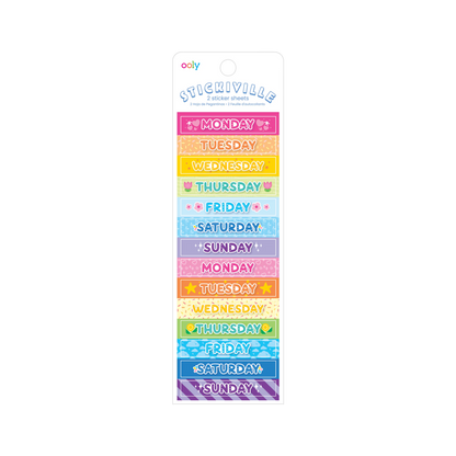 Stickiville Days of the Week sticker sheets in packaging