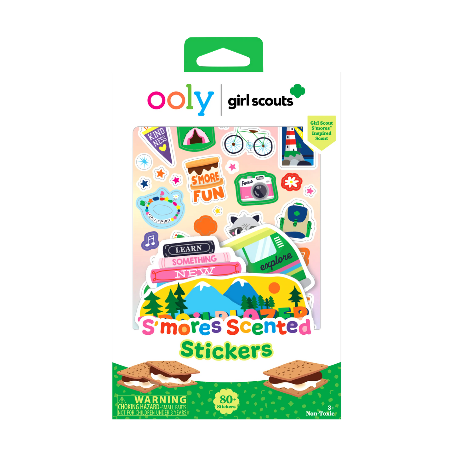 OOLY x Girl Scouts: S'mores Scented Stickers (Set of 2 Sheets & 6 Die-Cut)