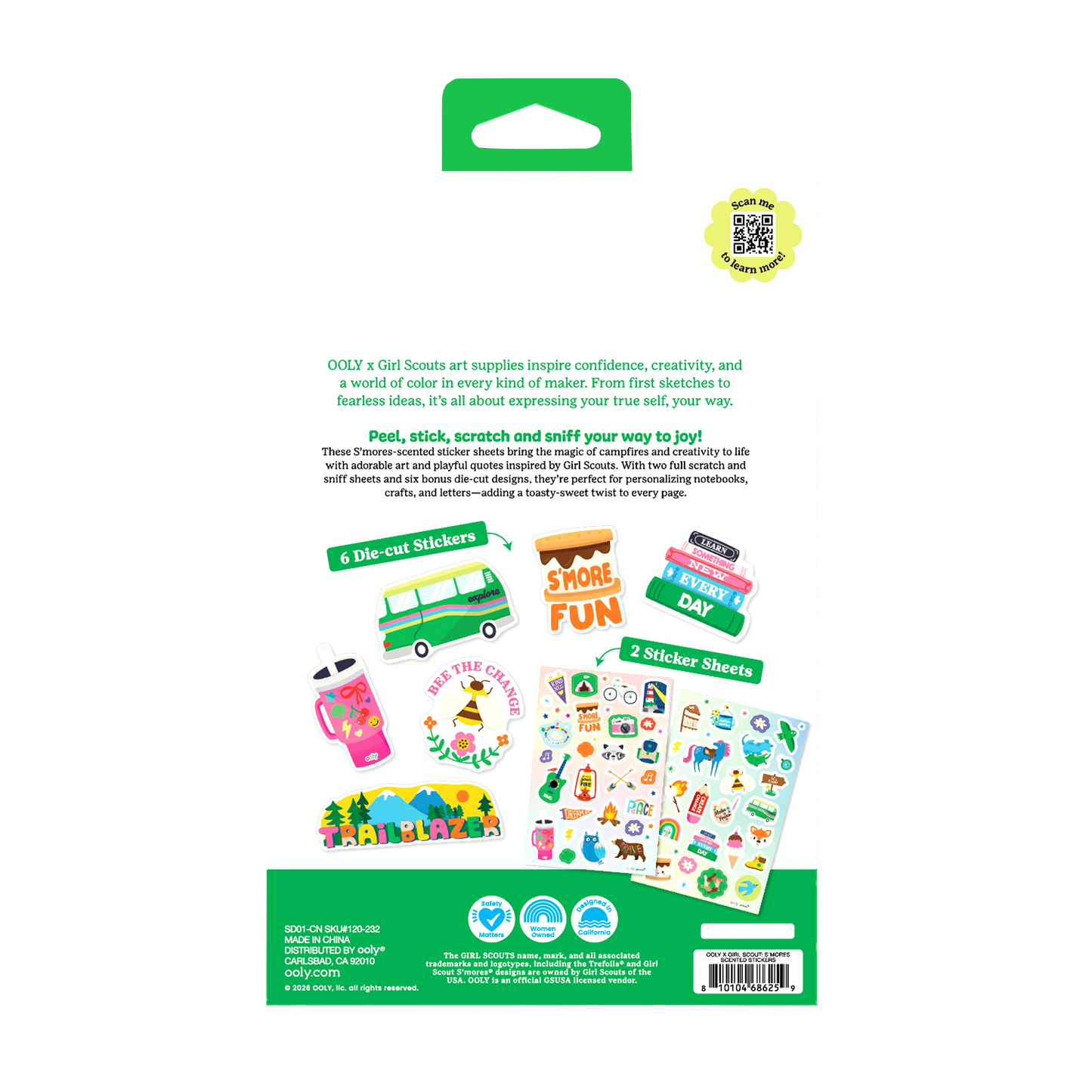OOLY x Girl Scouts: S'mores Scented Stickers (Set of 2 Sheets & 6 Die-Cut)