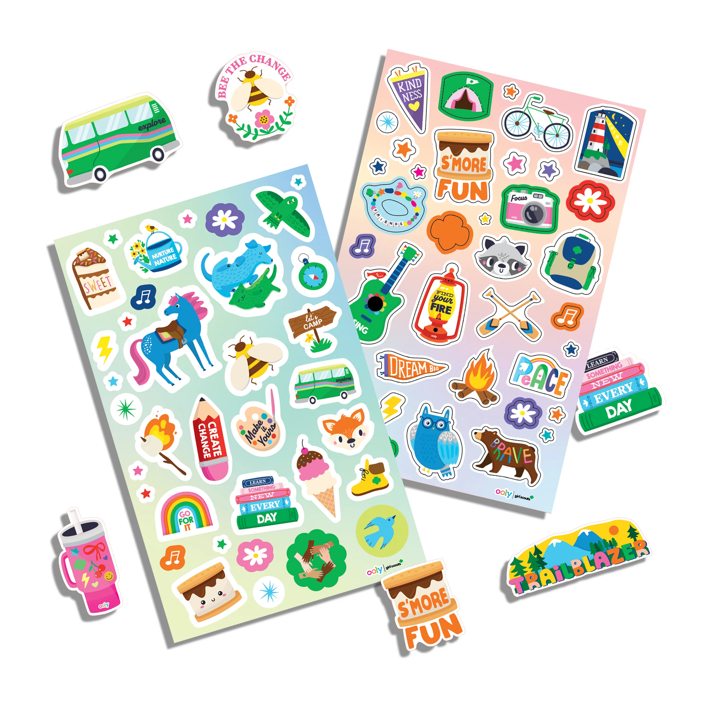 OOLY x Girl Scouts: S'mores Scented Stickers (Set of 2 Sheets & 6 Die-Cut)