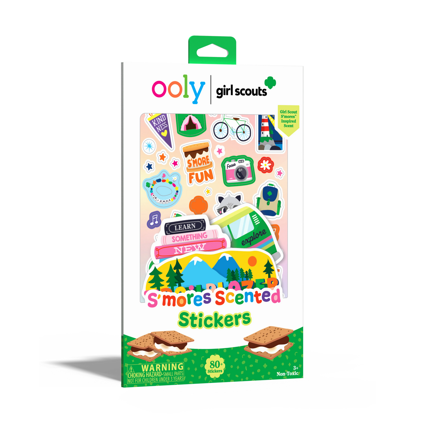 OOLY x Girl Scouts: S'mores Scented Stickers (Set of 2 Sheets & 6 Die-Cut)