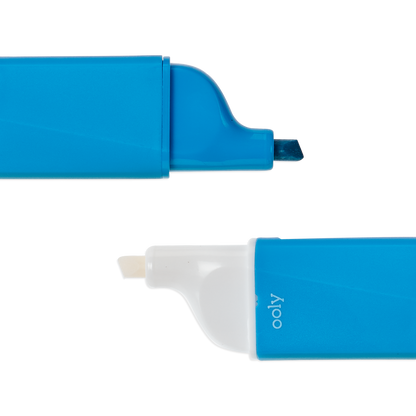 Blue Do-Overs Eraseable Highlighter showing chiseled highlighter tip and eraser tip