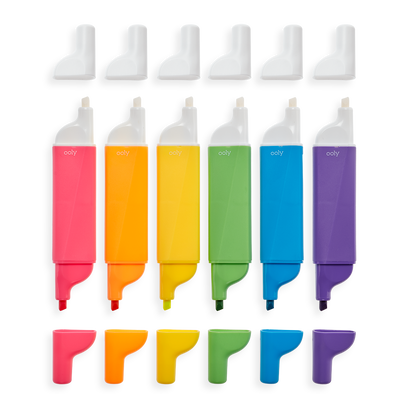 Image of Do-Overs Erasable Highlighters lined up in a row with caps off