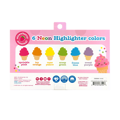 Sweet Scoops: Neon Highlighters - Strawberry Scent (Set of 6)