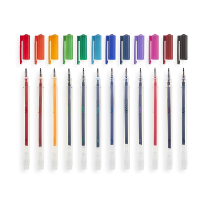 Color Luxe Gel Pens lined up with caps off showing fine tips