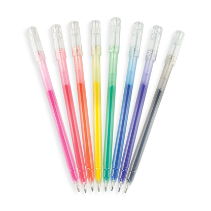 Radiant Writers glitter gel pens fanned out