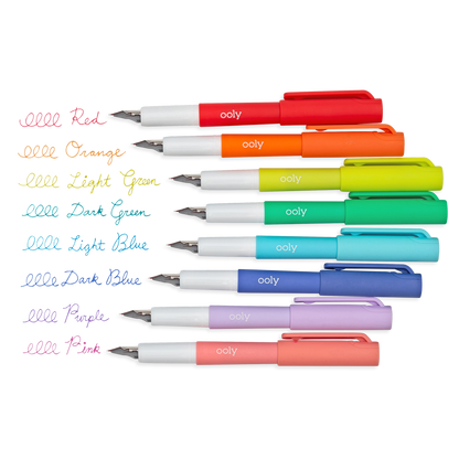 Color Write Fountain Pens set of 8 showing color swatches of their colors