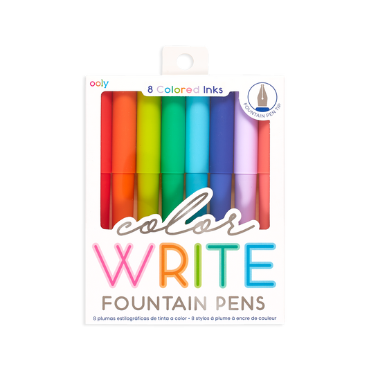 Color Write Fountain Pens, set of 8, in packaging