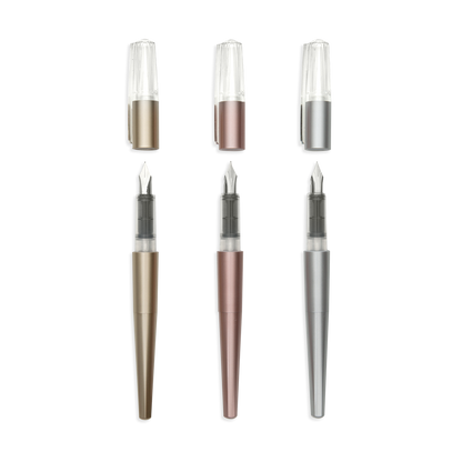 3 Modern Script Fountain Pens with caps removed