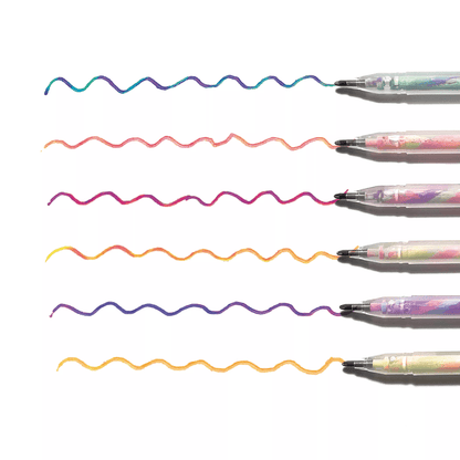 Image of Tutti Fruitti Gel Pens on white paper next to colorful swatches