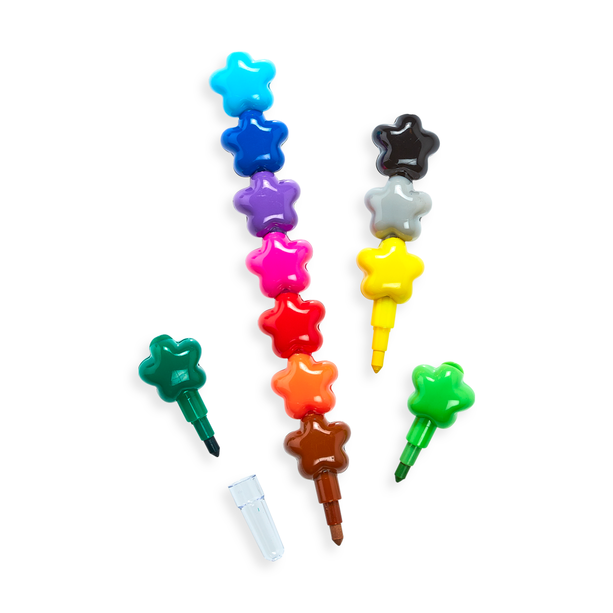 Stacking Stars crayons with caps off and staggered
