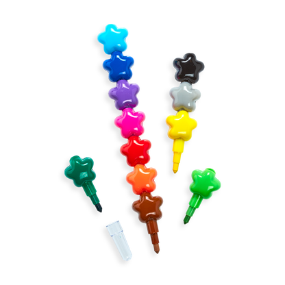Stacking Stars crayons with caps off and staggered