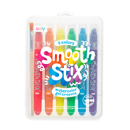 OOLY Smooth Stix Watercolor Gel Crayons - Set of 6 in package (front).