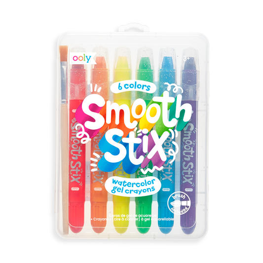 OOLY Smooth Stix Watercolor Gel Crayons - Set of 6 in package (front).