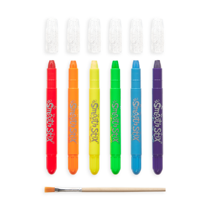 Set of 6 Smooth Stix Watercolor Gel Crayons displayed side by side with caps off.