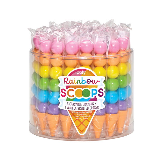 Rainbow Scoops: Stacking Erasable Crayons + Scented Eraser (Tub of 36 Sticks)