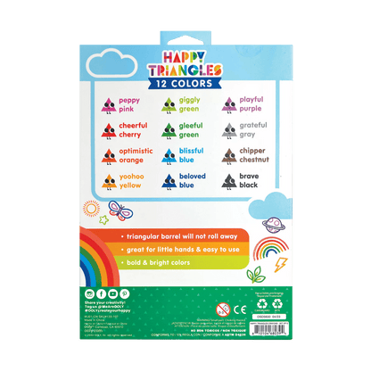 Happy Triangles jumbo crayons back of packaging