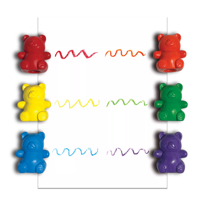 Cuddly Cubs bear finger crayons with color swatches on paper