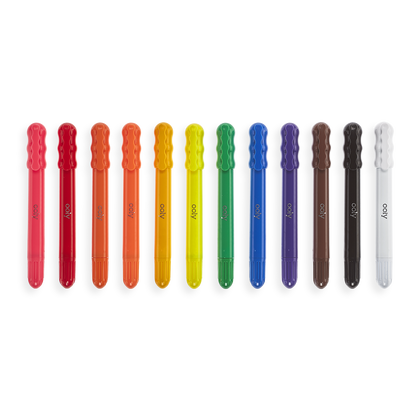 Colorful Rainy Dayz Gel Crayons lined up out of packaging